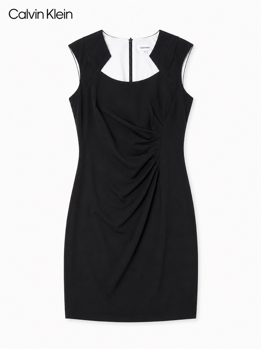 Calvin Klein Black Cap-Sleeve Ruched Sheath Dress Nwt